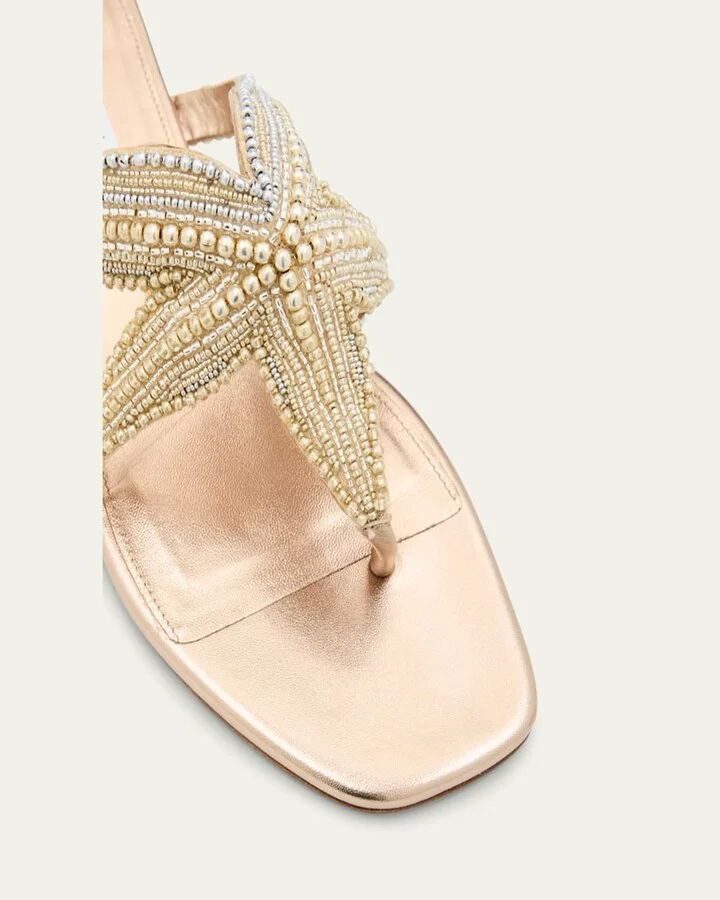 Pearly Beaded Flat Thong Sandals - Image 5