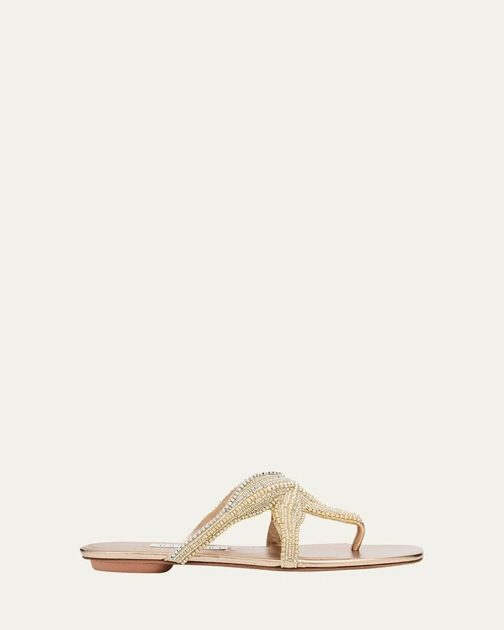 Pearly Beaded Flat Thong Sandals