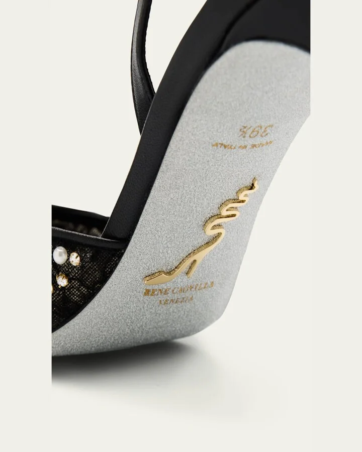 Pearly Stud Lace Slingback Pumps - Image 7