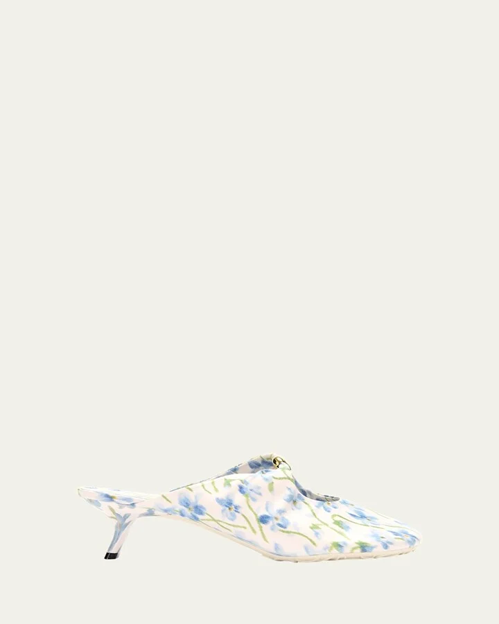 Pebble Floral-Printed Soft Leather Mules