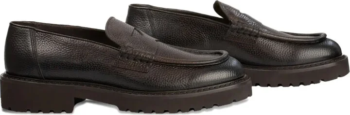 Pebble-Textured Penny-Slot Loafers