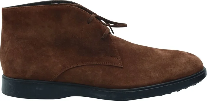 Pebbled Sole Lace-Up Ankle Boots in Brown Suede
