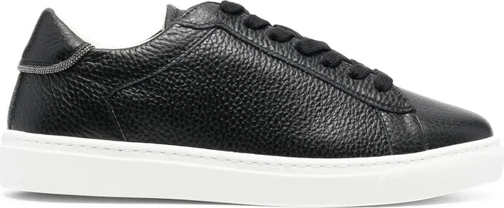 Pebbled-Texture Lace-Up Sneakers