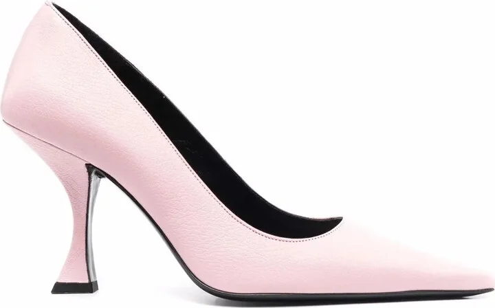 Pebbled-Texture Pointed-Toe Pumps