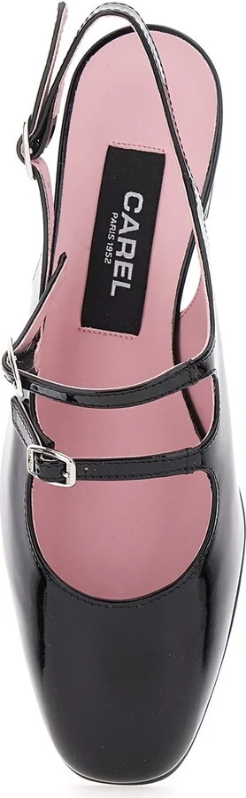 'peche' Black Slingback Pumps With Buckle Strap Closure In Patent Leather Woman - Image 3