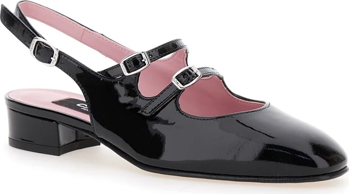 'peche' Black Slingback Pumps With Buckle Strap Closure In Patent Leather Woman