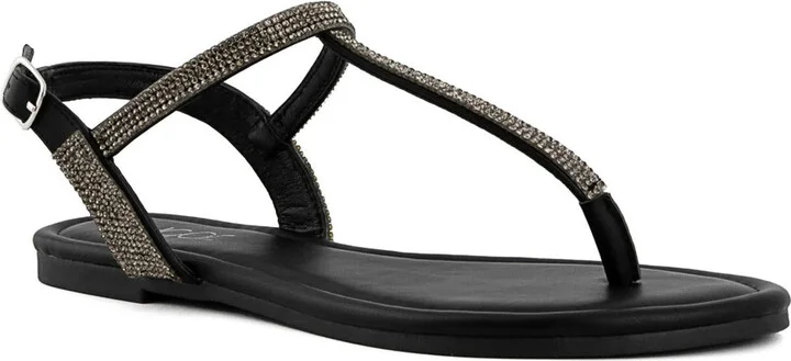 Pedra Womens Faux Leather Rhinestone T-Strap Sandals