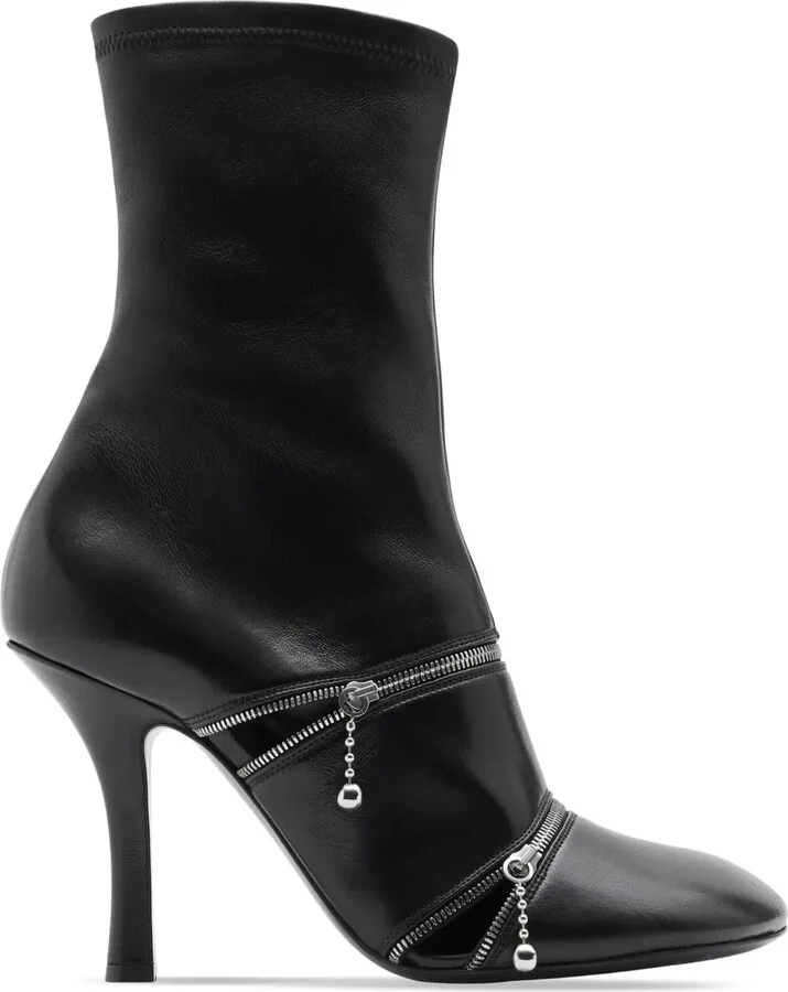 Peep leather ankle boots