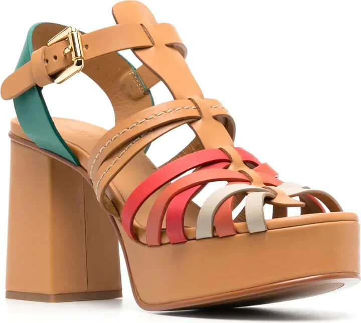 Peep-Toe 100mm Leather Sandals - Image 2