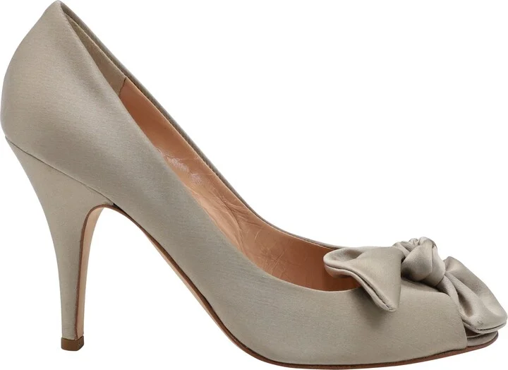 Peep Toe Bow Pumps in Grey Satin