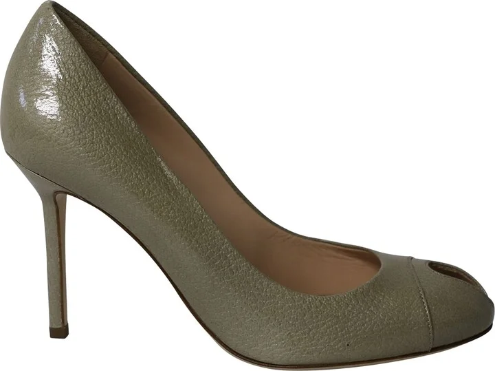 Peep-Toe High Heel Pumps in Sage Green Leather