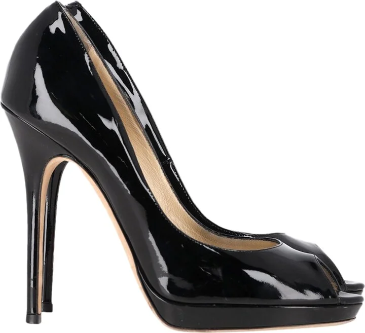 Peep-Toe High Heels in Black Patent Leather
