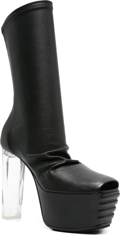 Peep-Toe Leather Mid-Calf Boots - Image 2