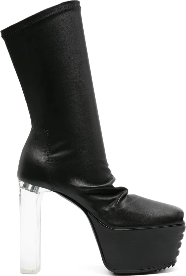 Peep-Toe Leather Mid-Calf Boots