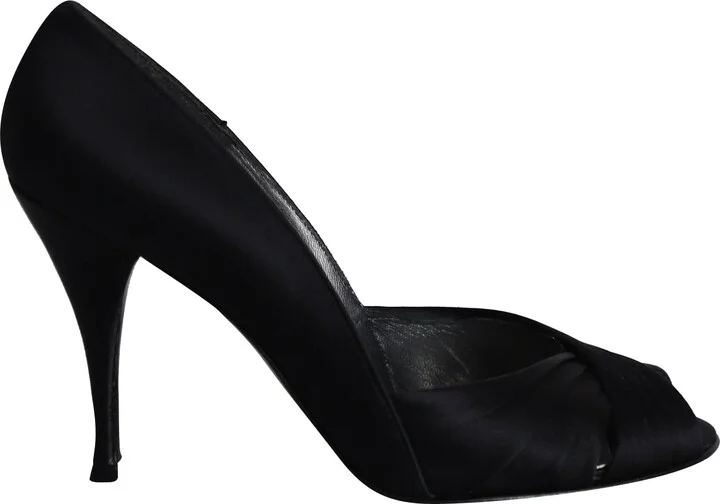 Peep Toe Pumps in Black Satin