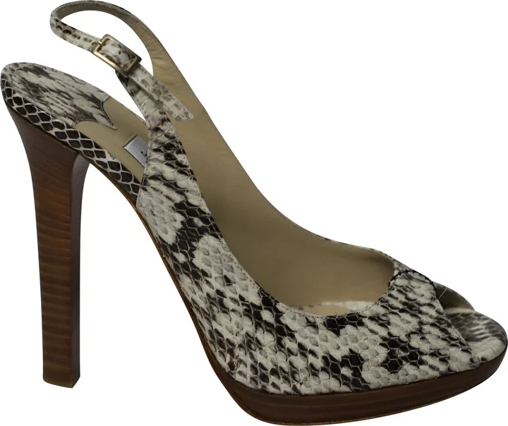 Peep-toe Slingback Heels in Phytonskin Leathe