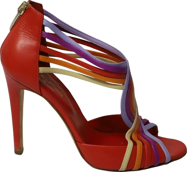 Peep Toe Zip Back Heels in Multicolor Leather