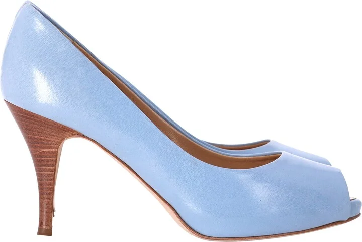 Peeptoe Pumps in Light Blue Leather