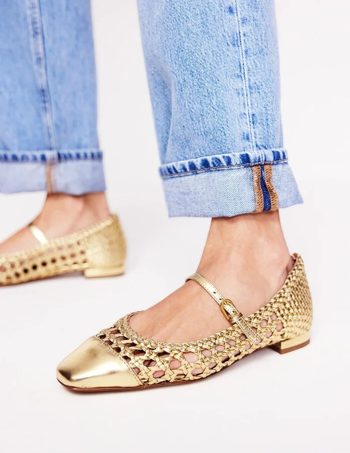 Penelope Mary Jane Flat, Gold Woven Leather - Image 2