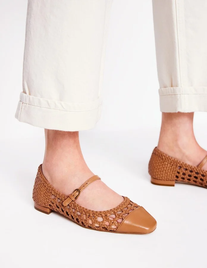 Penelope Mary Jane Flat, Gold Woven Leather - Image 7
