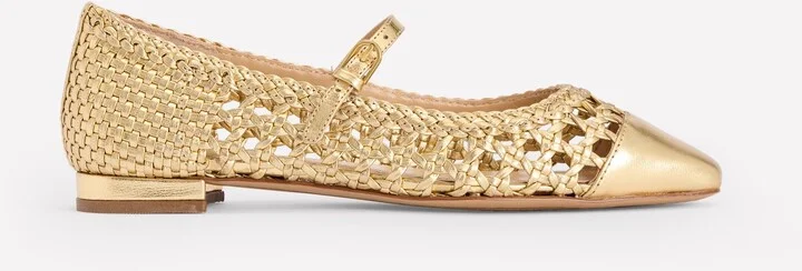 Penelope Mary Jane Flat, Gold Woven Leather