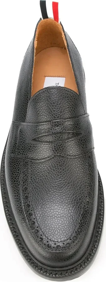 Penny Loafer With Leather Sole In Black Pebble Grain