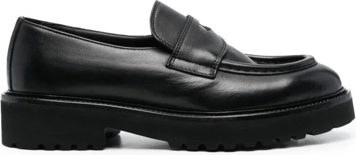 Penny Strap Black Leather Loafers