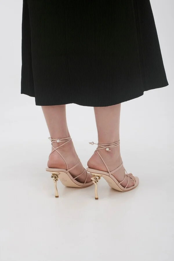 Perenna Pearl Bar Strappy Heel In Colour Blush Pink Size 35 - Image 5