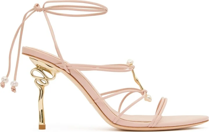 Perenna Pearl Bar Strappy Heel In Colour Blush Pink Size 35