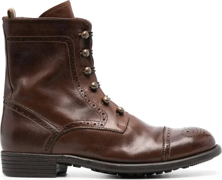 Perforated-Embellishment Leather Boots
