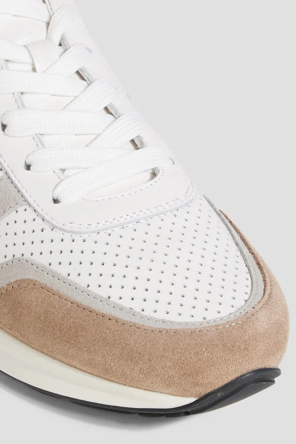 Perforated leather and suede sneakers - Image 4