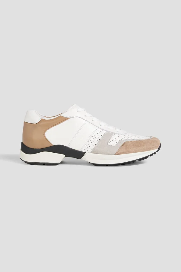Perforated leather and suede sneakers
