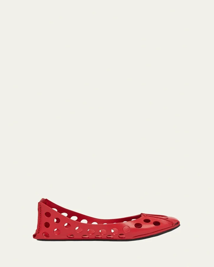 Perforated Leather Ballerina Flats