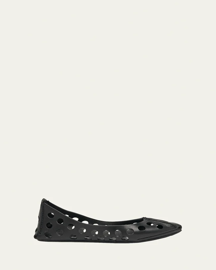 Perforated Leather Ballerina Flats