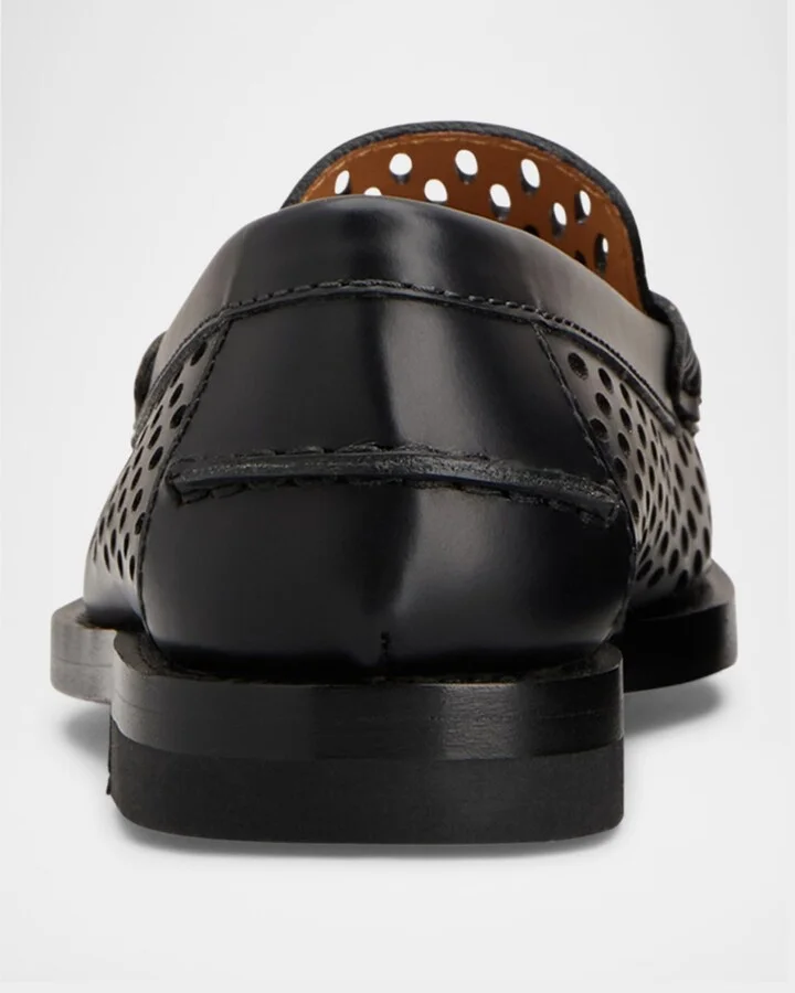 Perforated Leather Driver Penny Loafers - Image 6