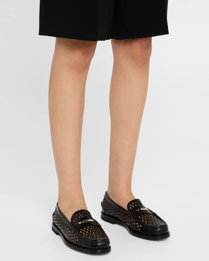 Perforated Leather Driver Penny Loafers - Image 7