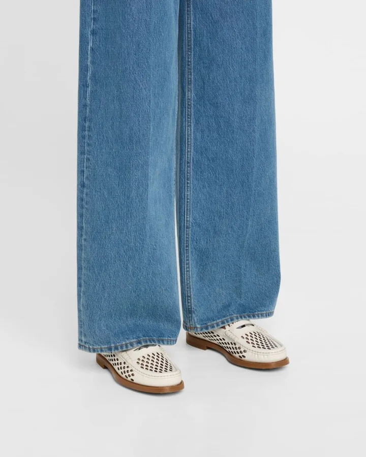 Perforated Leather Driver Penny Loafers - Image 3