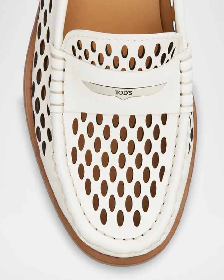 Perforated Leather Driver Penny Loafers - Image 5