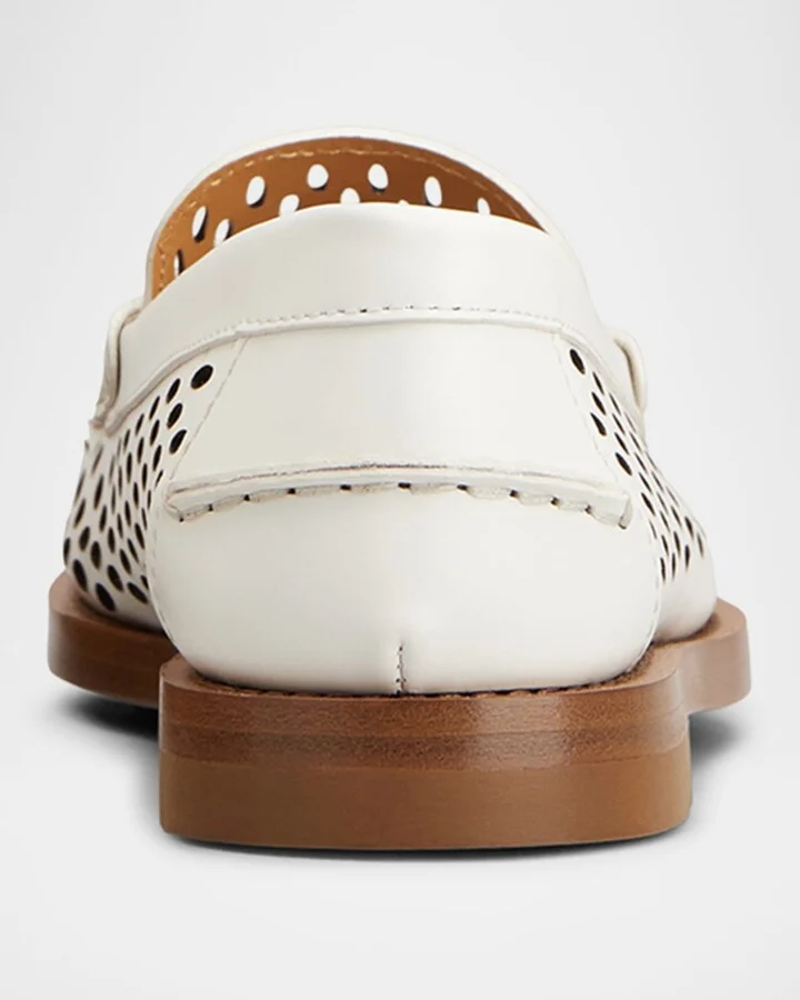 Perforated Leather Driver Penny Loafers - Image 7