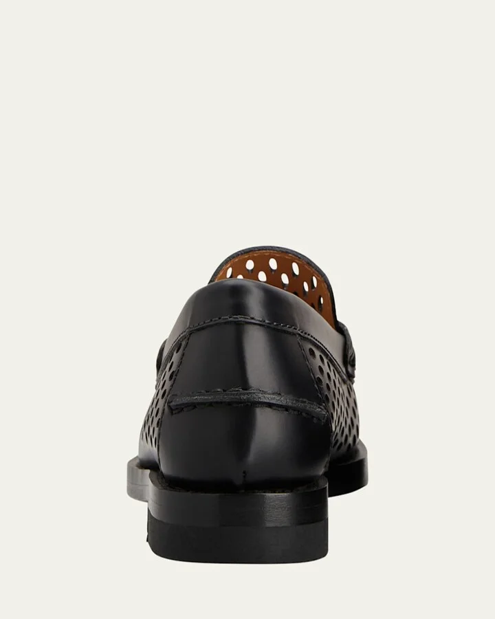 Perforated Leather Driver Penny Loafers - Image 5