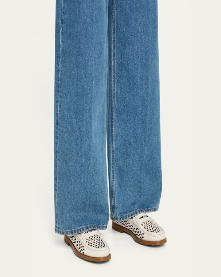 Perforated Leather Driver Penny Loafers - Image 2