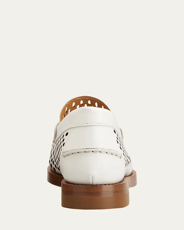 Perforated Leather Driver Penny Loafers - Image 7