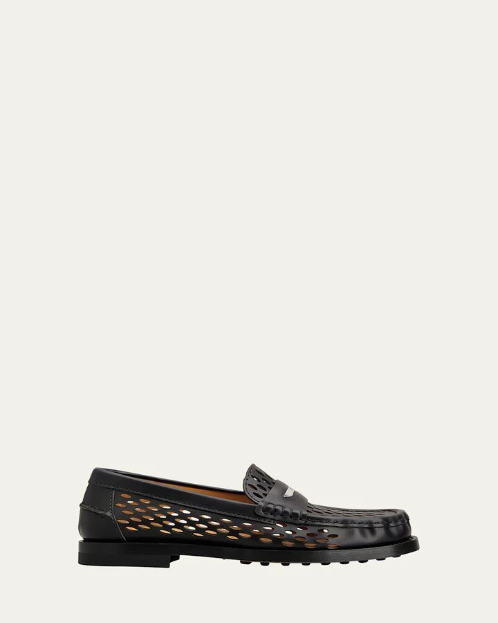 Perforated Leather Driver Penny Loafers