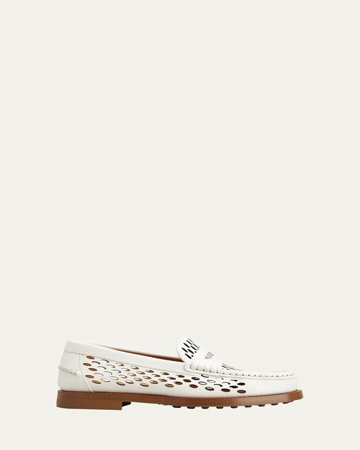 Perforated Leather Driver Penny Loafers