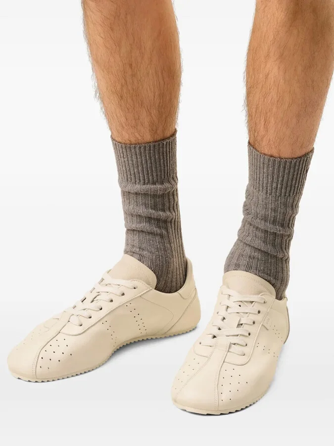 Perforated Leather Lace-Up Sneakers - Image 5