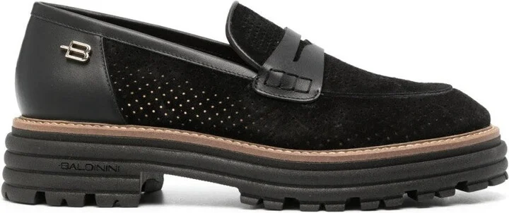 Perforated Leather Loafers With Rubber Sole