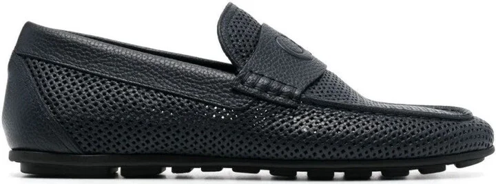 Perforated Leather Loafers With Rubber Sole