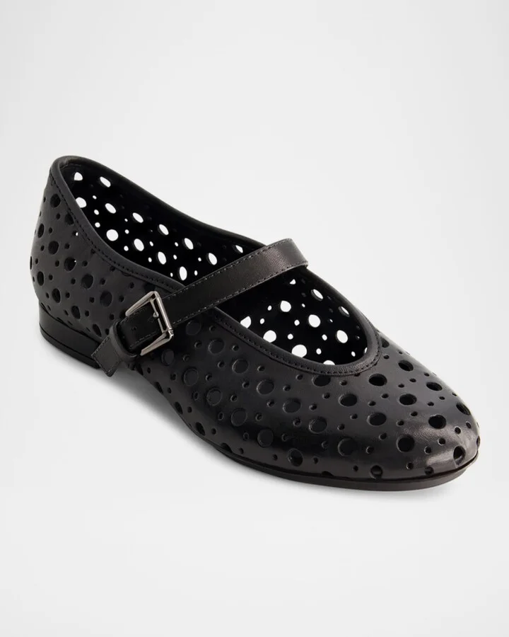 Perforated Leather Mary Jane Ballerina Flats - Image 3