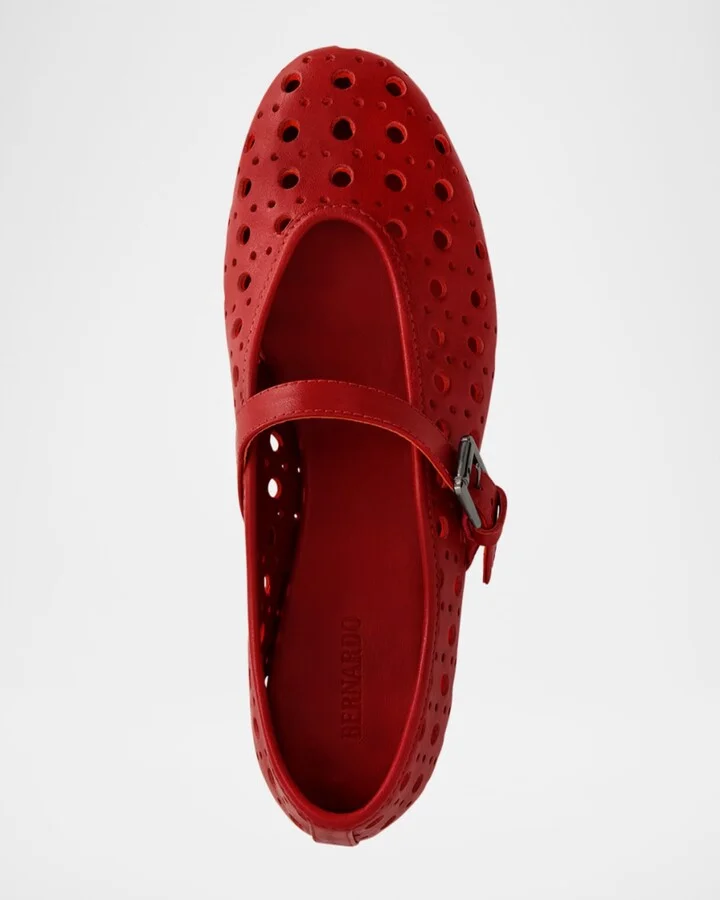 Perforated Leather Mary Jane Ballerina Flats - Image 4