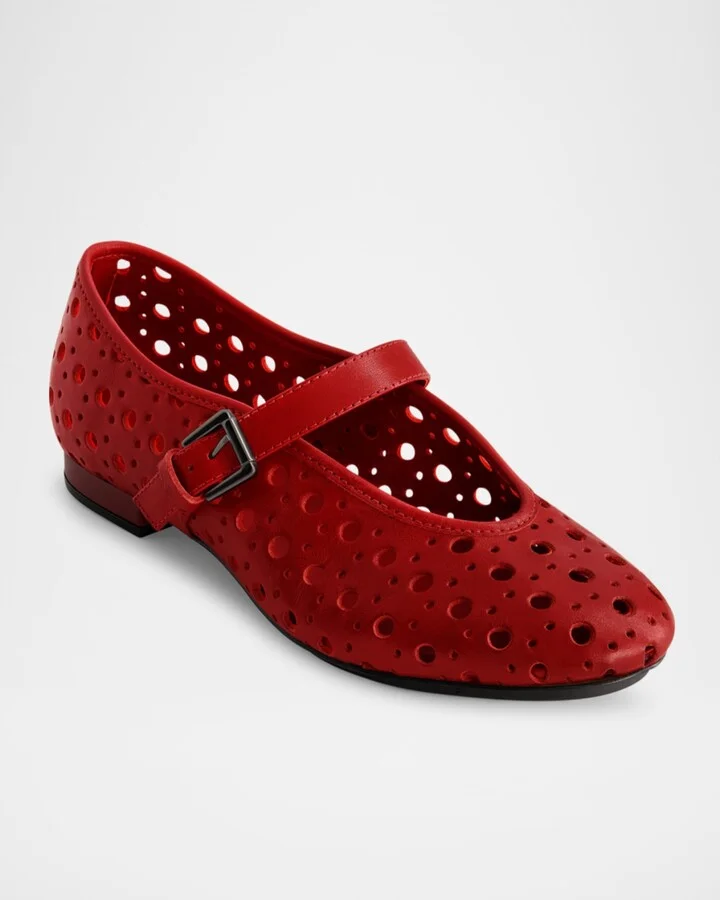 Perforated Leather Mary Jane Ballerina Flats - Image 5